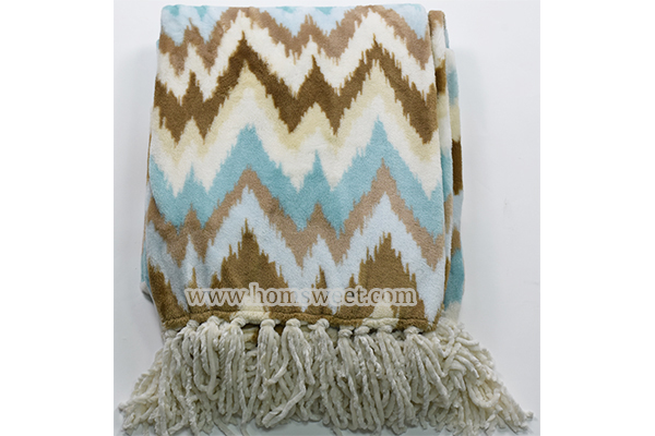 Hot Selling Printed Mink Fleece Throw With Chenille Fringes