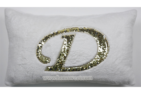 D Embroidery solid Faux Fur Pillow     