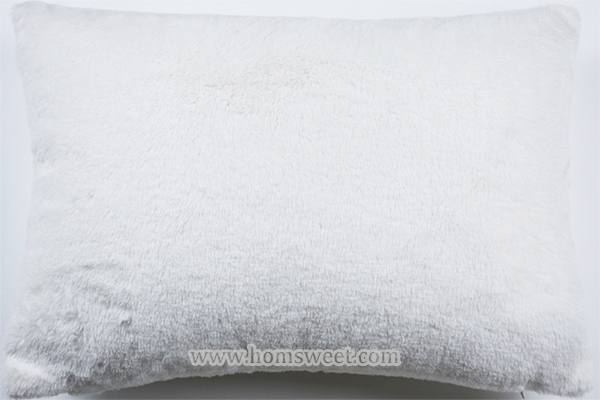 H Embroidery Solid Faux Fur Pillow 