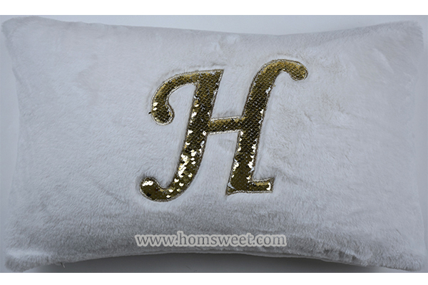 H Embroidery Solid Faux Fur Pillow 