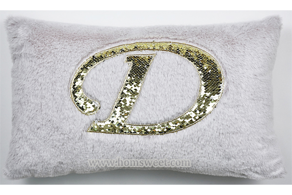 D Embroidery Botton printing Faux Fur Pillow 