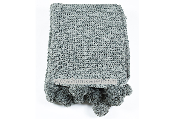 Luxury Hand Knitted Throw With Pom Pom